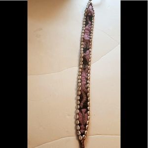 Pink and black beaded cowrie shell belt with tie
